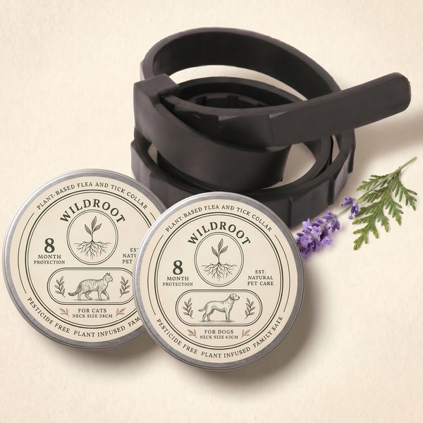 Wildroot plant-based flea and tick collar tins for cats and dogs
